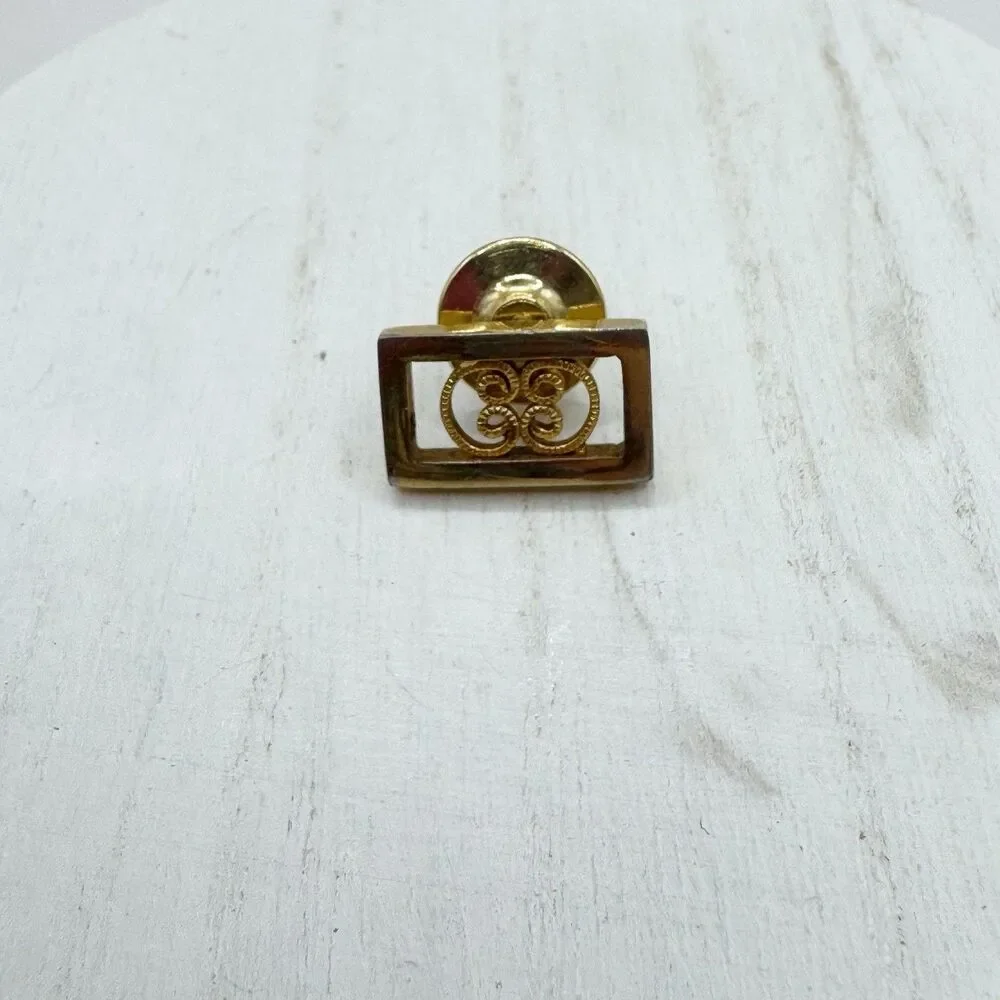 Simmons Vintage Karatclad Gold Plated Rectangular Tie Tack Open Filigree